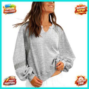 Oversized V-Neck Cropped Sweatshirt Lantern Sleeves Recycled Material